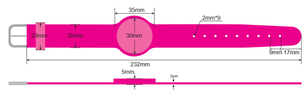 OP009 RFID Silicone Wristbands Size